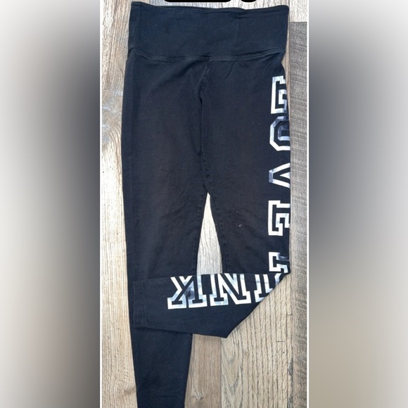 PINK Victoria's Secret Pants - Victoria’s Secret PINK yoga Leggings black with silver Lettering medium